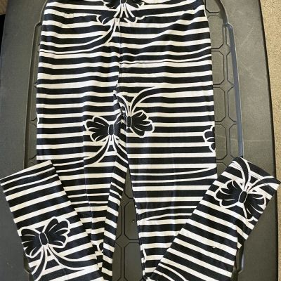 LuLaRoe Black/White Bows Leggings Women's OS Regular- uNiCoRn Style GUC